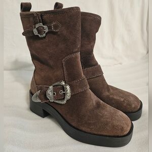 LARROUDE Hardy Boot Brown Suede Moto Boot SIZE 6 NWOT